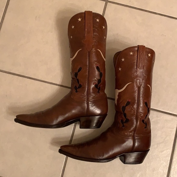 Rare vintage Lucchese pointy toe cowboy boots 9B Texas Billy Martin design - Picture 5 of 9